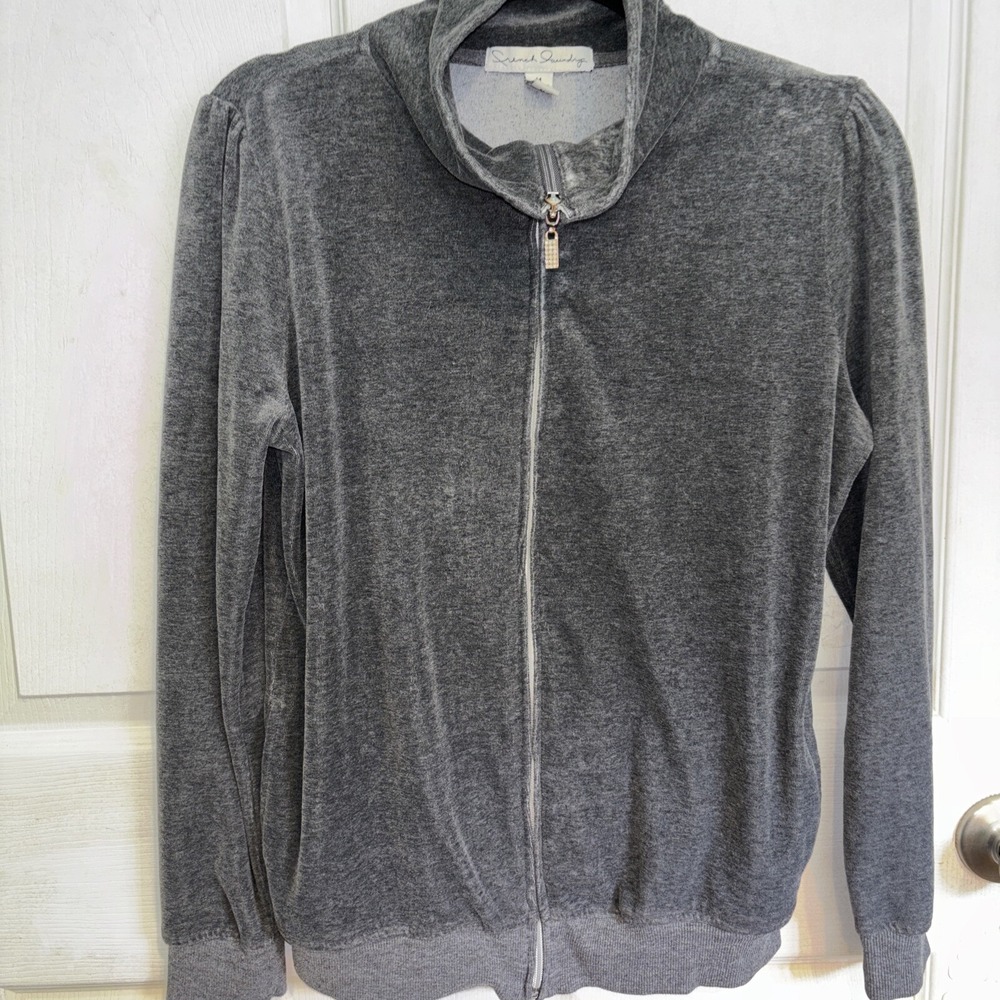 French Laundry Women Grey Jacket M With Rose Design On Back Lightweight Soft